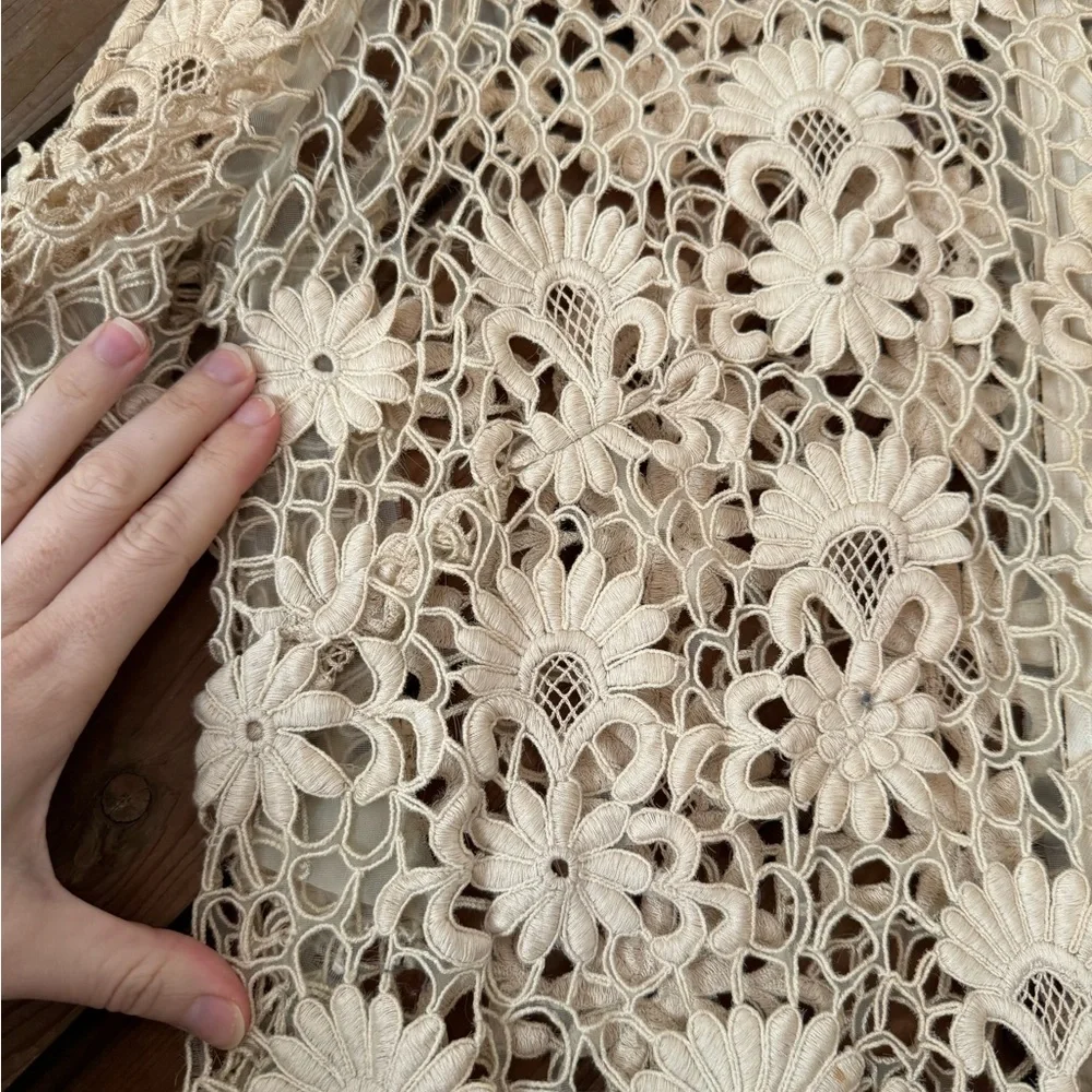 Vintage 60s lace embroidered flower dress medium ivory boho hippie - Picture 9 of 12